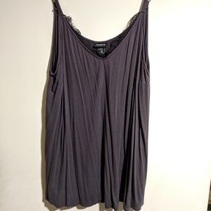 CHARCOAL SWING CAMI WITH LACE TRIM